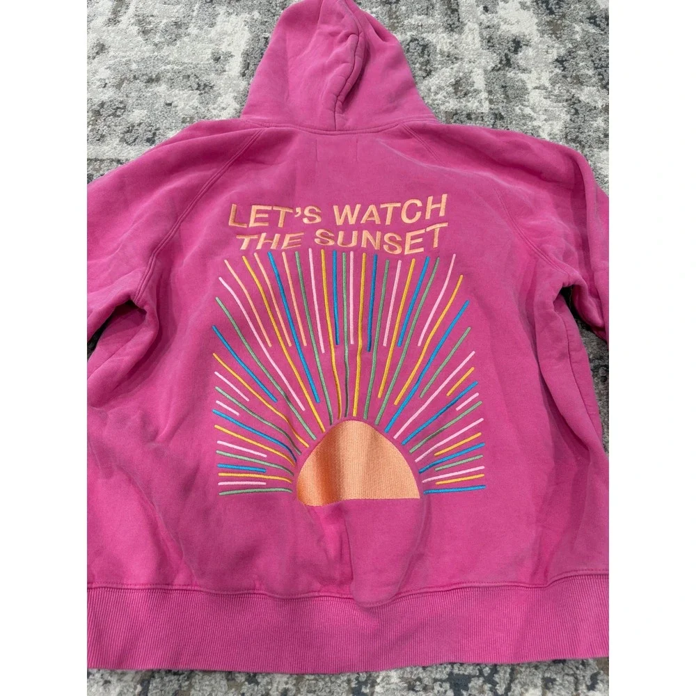 Dandy Worldwide Pink Lets Watch The Sunset Embroidered Hoodie Mens Size M